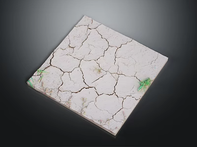 White Square Object With Cracks And Green Accents On The Edges 3d model