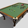 Billiard Table Sports Equipment With Green Cloth Balls Cues And Triangle Rack