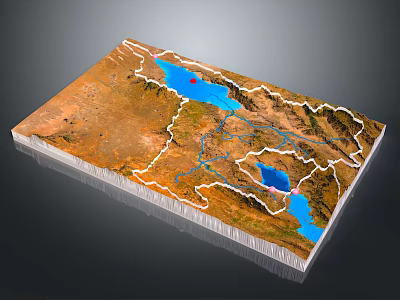 3D Terrain Model Display With Mountains Lakes And Rivers Topography 3d model