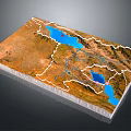 3D Terrain Model Display With Mountains Lakes And Rivers Topography