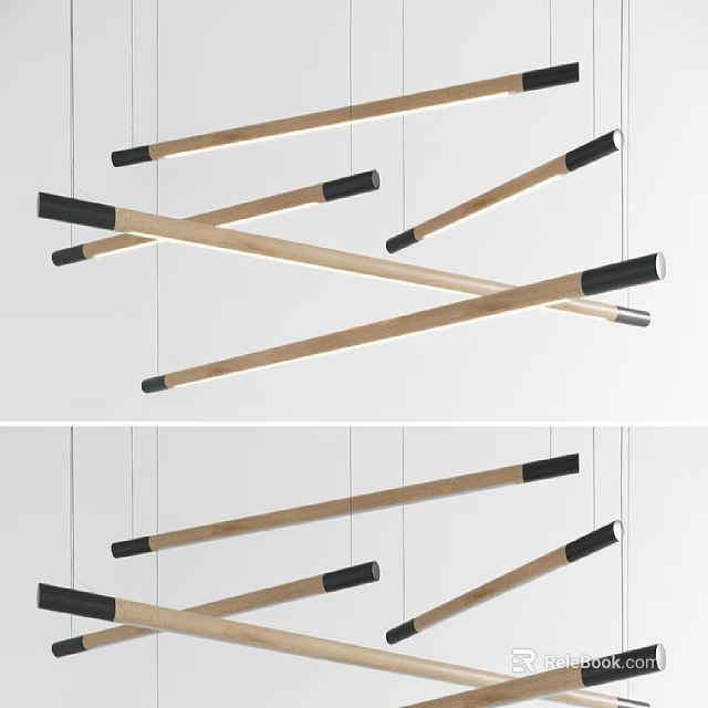 Modern Hanging Cross Design Pendant Light With Wooden Sticks And Black Ends 3d model 