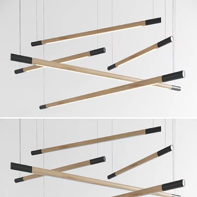 Modern Hanging Cross Design Pendant Light With Wooden Sticks And Black Ends 3d model