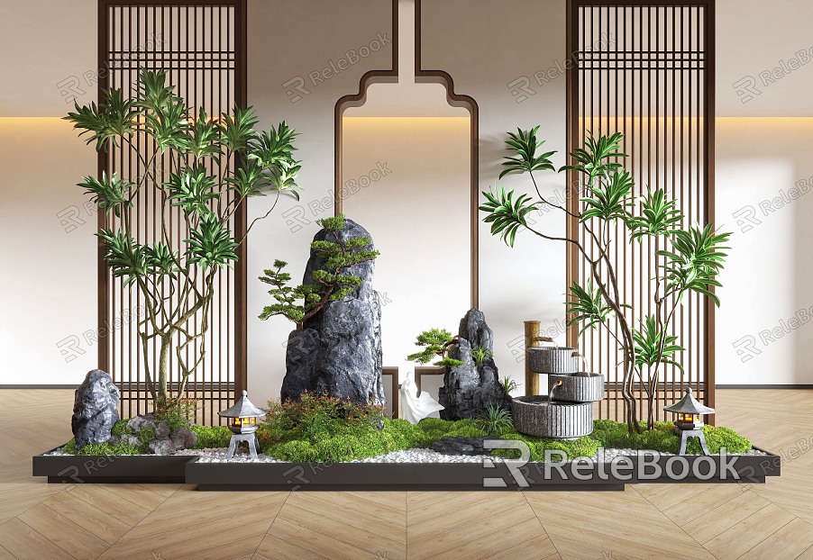 New Chinese Style Indoor Landscape Landscaping Landscape Setches Indoor Landscape Indoor Landscape Bryophytes Plant Pile model