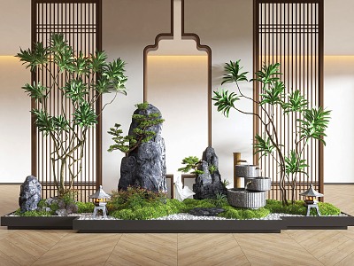 New Chinese Style Indoor Landscape Landscaping Landscape Setches Indoor Landscape Indoor Landscape Bryophytes Plant Pile model