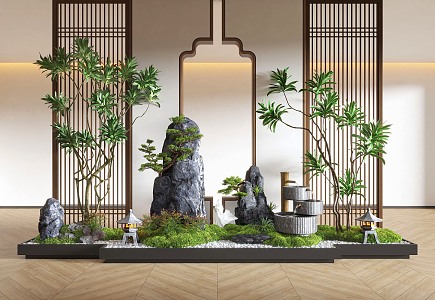 New Chinese Style Indoor Landscape Landscaping Landscape Setches Indoor Landscape Indoor Landscape Bryophytes Plant Pile 3d model