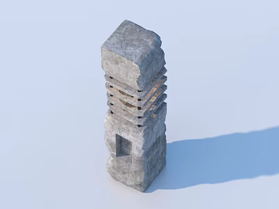 Gray Stone Decorative Column With Hollow Carved Design And Textured Surface 3d model