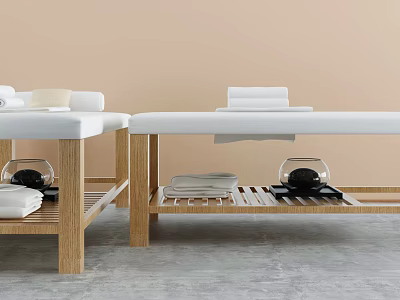 Medical Beds With Wooden Frame White Mattresses And Storage Shelves For Healthcare Use 3d model