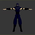 3D Rendered Blue Ninja Character With Masked Face And Outstretched Arms On Gray Background