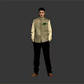 Man Standing In Stylish Outfit With Light Shirt Vest Dark Pants On Grey Background