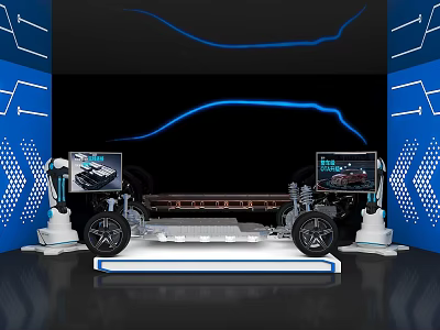 Tech Showcase Of Electric Vehicle Chassis With Battery System And Screens 3d model