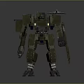 Detailed Green Armored Mech Warrior With Heavy Cannon And Striped Armor Plates