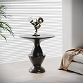 Elegant Black Side Table With Stylish Base Round Top And Astronaut Lamp 3d model