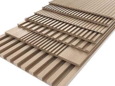 Natural Wood Wall Panels With Slatted Design Stacked For Interior Decoration 3d model