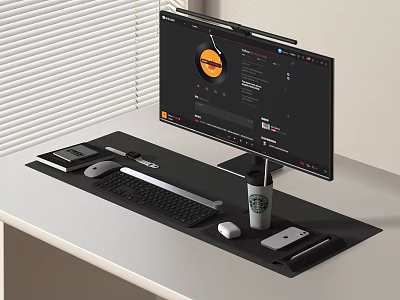 Modern Computer Desktop Setup with Monitor Keyboard Mouse and Mouse Pad on Minimalist Office Desk 3d model