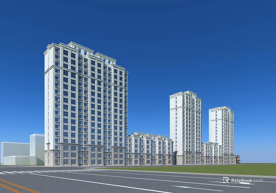Modern High Rise Residential Buildings Exterior With Windows And Blue Sky View 3d model 