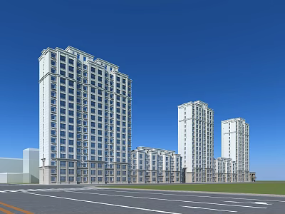 Modern High Rise Residential Buildings Exterior With Windows And Blue Sky View 3d model