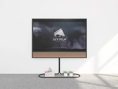 Modern TV Stand With Metal Frame Supporting TV Small Plants And Books 3d model