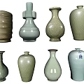 Ceramic Vases in Various Shapes with Light Colors and Decorative Patterns
