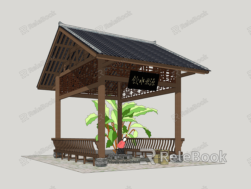 Chinese-style pavilion ancient well pavilion model