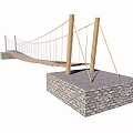 Scenic Suspension Bridge With Wooden Towers Stone Base And Rope Cables