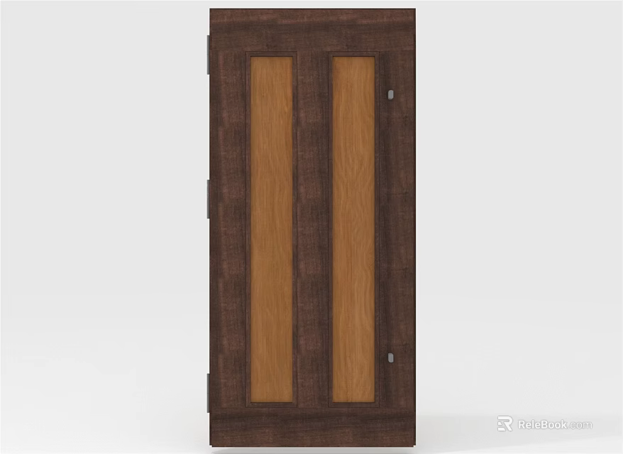 Wooden Hinged Door With Dark Brown Frame And Light Brown Wood Grain Panels 3d model 