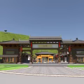 Ancient Chinese Architectural Compound With Black Tiled Roofs Courtyard And Green Lawns