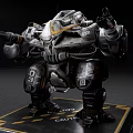 Intelligent Futuristic Machine With Mechanical Armor Arm Cannons Number 03 On Platform