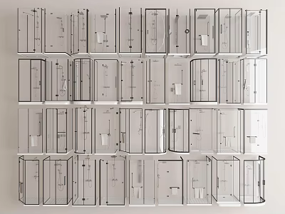 Transparent Glass Boxes Arranged In Matrix With Diverse Interior Structures 3d model
