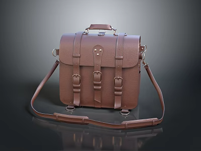 Brown Leather Messenger Bag With Vintage Design Adjustable Straps And Metal Buckles 3d model
