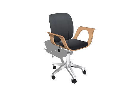 Modern Ergonomic Office Chair with Black Cushion Wooden Armrests Metal Base and Rolling Wheels 3d model