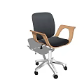 Modern Ergonomic Office Chair with Black Cushion Wooden Armrests Metal Base and Rolling Wheels