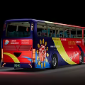 Vibrant Double Decker Bus With Colorful Exterior And Sun Graphic Design 3d model
