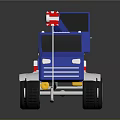 Blue Truck With Red And White Striped Long Crane Arm And Black Wheels