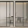 Modern Sliding Glass Doors With Black Frame Connecting Interior Dining Area