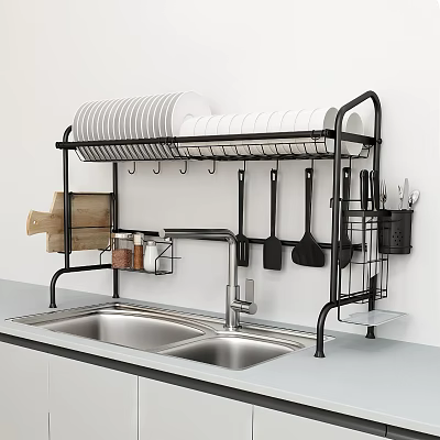 Black Dish Rack Organizes Kitchen Utensils And Dishes Above Sink 3d model Black Dish Rack Organizes Kitchen Utensils And Dishes Above Sink 3d model