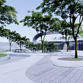Courtyard Garden Design With Curved Pathways Trees Benches And Stepped Areas