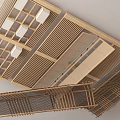 Modern Wooden Grid Ceiling Design With Striped Structure And Recessed Lighting Strips