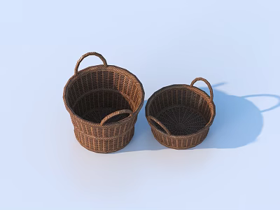 Two Brown Wicker Storage Baskets For Home Organization And Daily Use 3d model