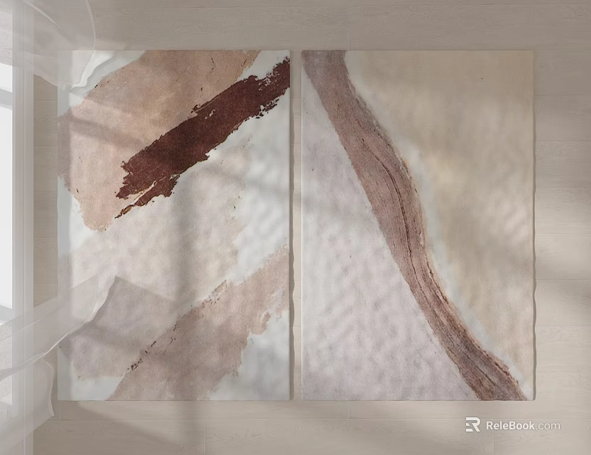Square Carpet With Abstract Brown Beige Watercolor Pattern For Living Room Decor 3d model 