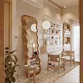 Modern Hair And Beauty Salon Interior With Styling Stations Mirrors Hanging Lights And Decorative Plants