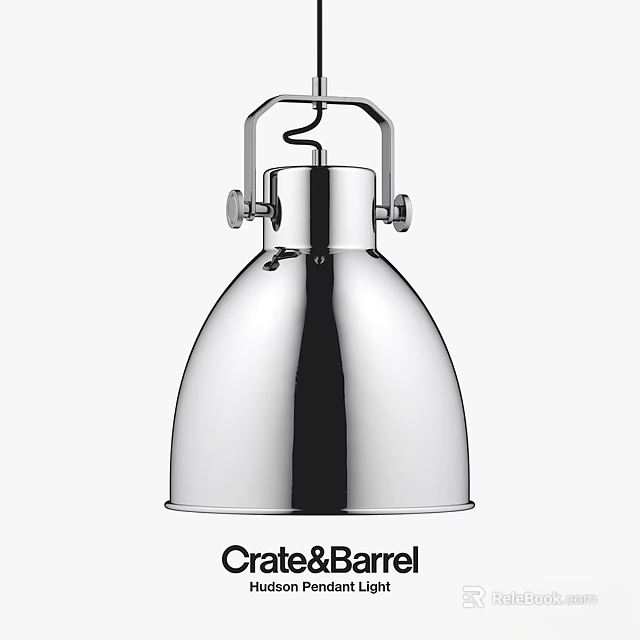 Crate&Barrel Chandelier Chrome Finish Modern Pendant Light With Dome Shade And Metal Frame 3d model 