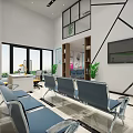 Modern Bright Service Hall Interior With Desks Computers Green Plants And Bookshelves