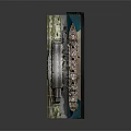 Detailed Ship Model with Yellow Funnels Red Hull in Dockside Diorama Including Railway Track