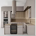 Elegant Modern Kitchen Interior With Wooden Cabinets Island And Appliances