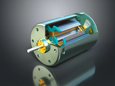 Electric Motor Internal Structure With Metal Casing Rotor Coil And Shaft 3d model