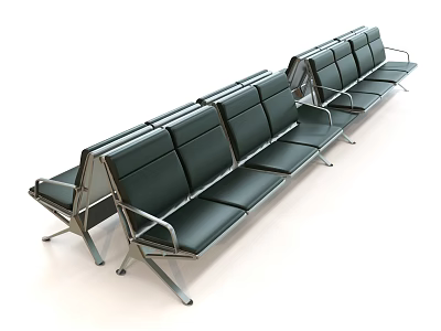 Public Waiting Area Seats With Metal Frame And Dark Upholstered Design 3d model