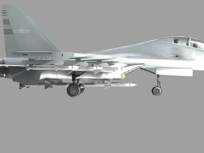 Silver Fighter Jet With Extended Landing Gear And Missiles On Gray Background 3d model