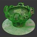 Intricate Ceramic Sculpture With Hollow Holes And Curved Textures On White Base