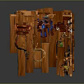 Wooden Cabin Interior With Vintage Decor Lifebuoy Fishing Net Stove And Hanging Coat