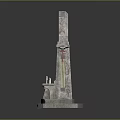 Ornate Stone Altar Structure With Arched Design Red Drapery And Pedestal